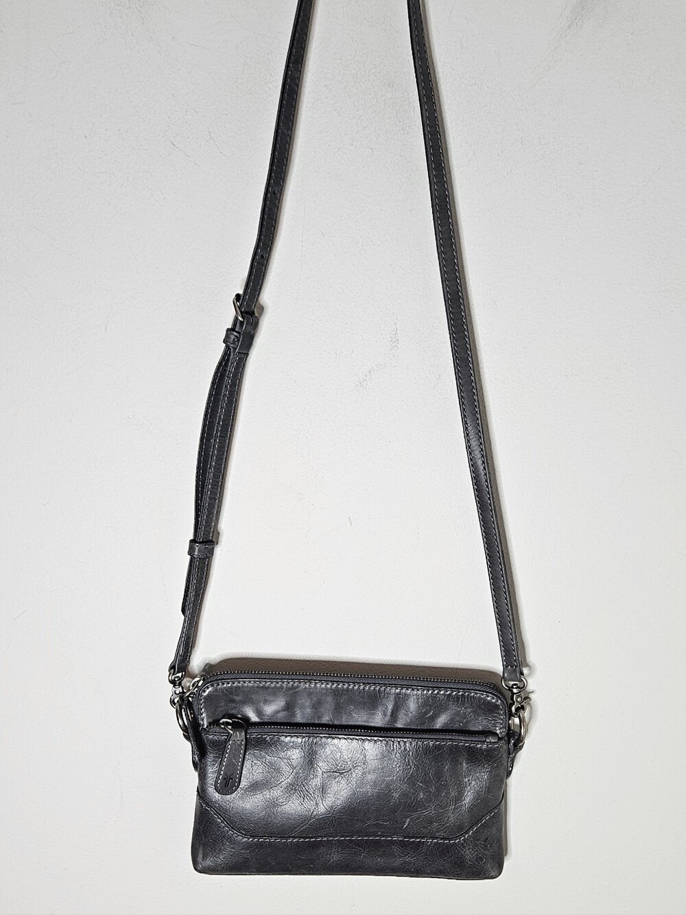 Frye Melissa Convertable Wristlet Clutch Crossbody Gray Leather Zipper